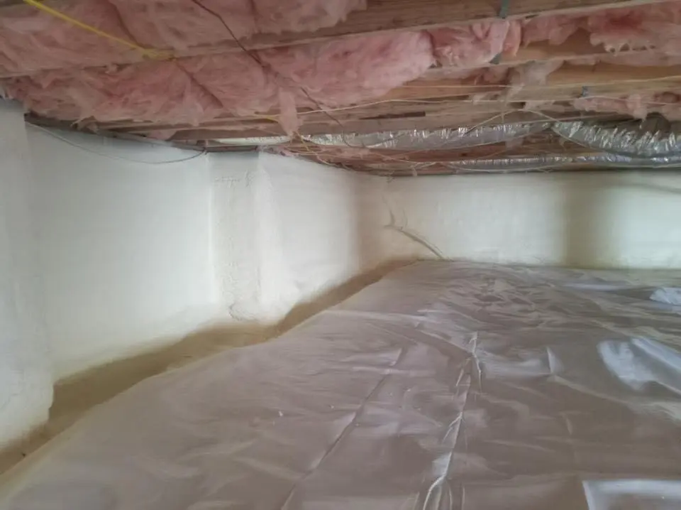 Crawl space encapsulation with closed-cell spray foam for Commercial Roof Restoration in Allegheny